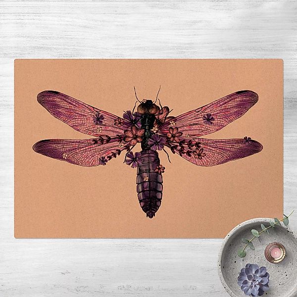 Kork-Teppich Illustration florale Libelle günstig online kaufen