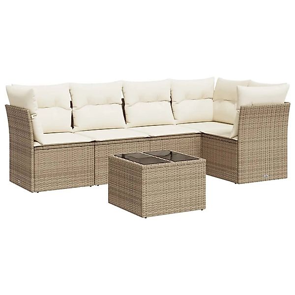 vidaXL 6-Tlg Garten-Sofagarnitur mit Kissen Beige Poly Rattan 3217608 günstig online kaufen