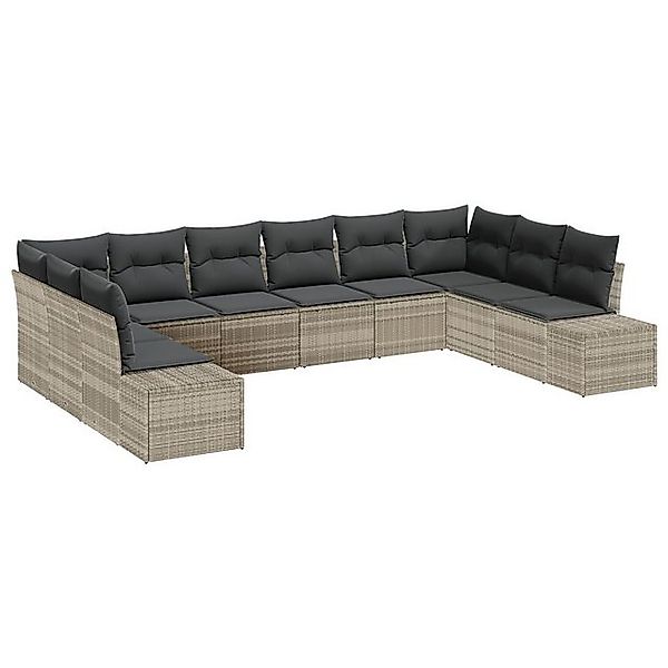 vidaXL Loungesofa 10-tlg. Garten-Sofagarnitur mit Kissen Hellgrau Poly Ratt günstig online kaufen
