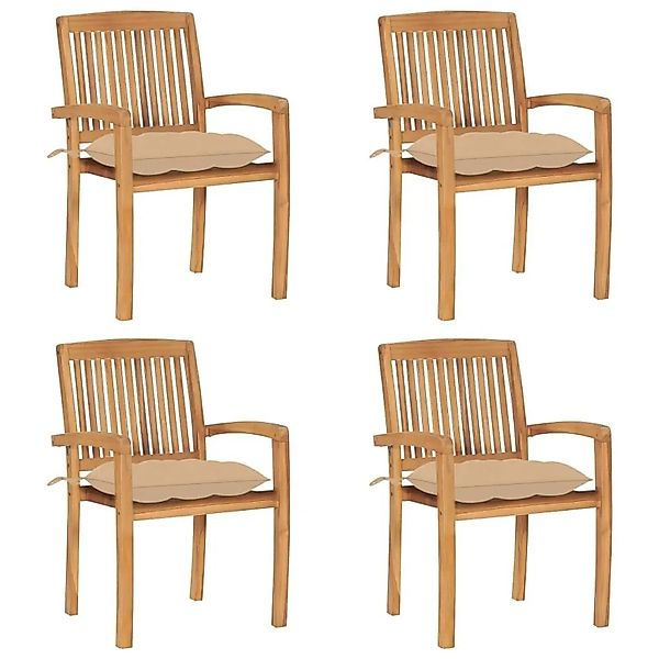 vidaXL Stapelbare Gartenstühle mit Kissen 4 Stk Massivholz Teak 3073258 günstig online kaufen