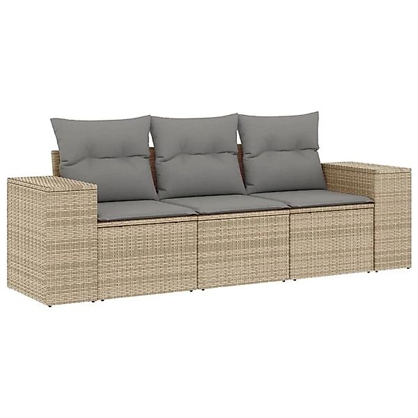 vidaXL 3-Tlg Garten-Sofagarnitur mit Kissen Beige Poly Rattan 3222258 günstig online kaufen