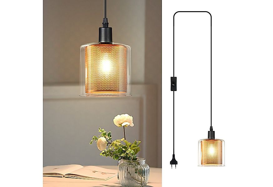 Nettlife Pendelleuchte Vintage Glas Gold E14 1 Flammig Esszimmer Hängelampe günstig online kaufen