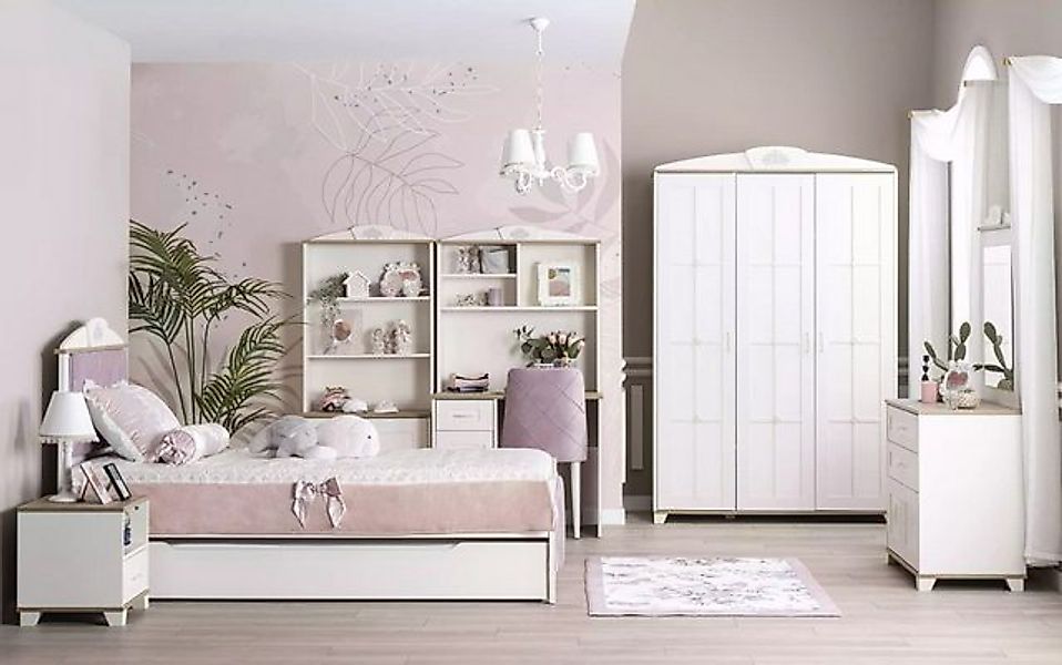 Xlmoebel Bett Komplettes Chesterfield-Kinderzimmer-Set mit rosa Holzbett fü günstig online kaufen