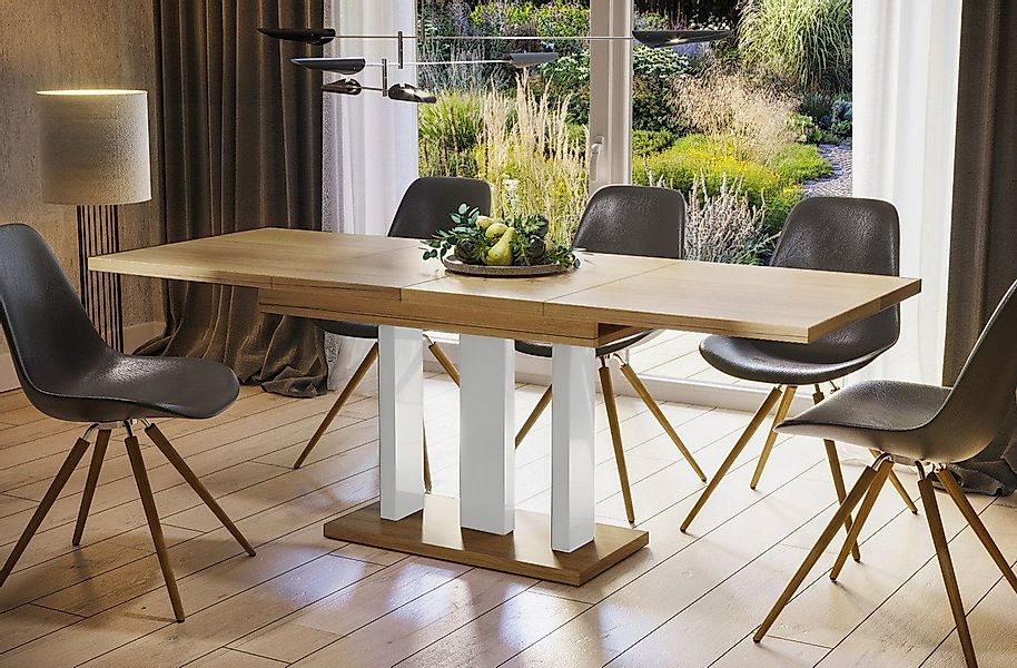 Endo-Moebel Säulen-Esstisch "Appia White" 130-210cm ausziehbar erweiterbar, günstig online kaufen