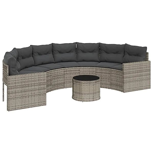 vidaXL Gartensofa mit Tisch und Kissen Halbrund Grau Poly Rattan 3318518 günstig online kaufen
