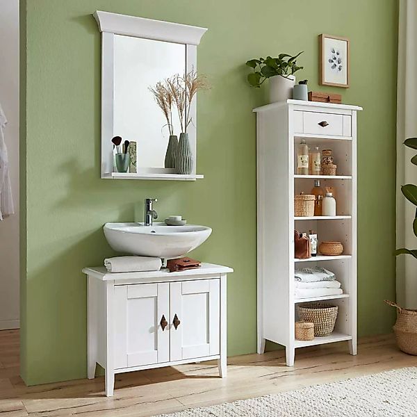 Landhaus Badezimmer Set in Weiß Kiefer teilmassiv (dreiteilig) günstig online kaufen
