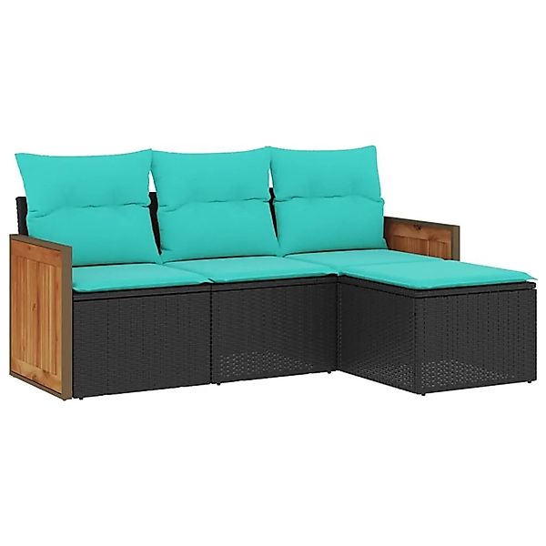 vidaXL 4-Tlg Gartensofa-Set mit Kissen Schwarz Polyrattan 3227583 günstig online kaufen