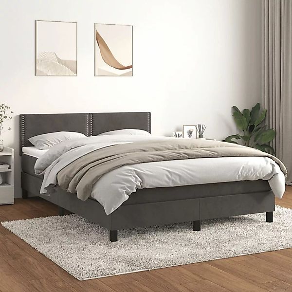 vidaXL Boxspringbett Boxspringbett mit Matratze Dunkelgrau 140x190 cm Samt günstig online kaufen