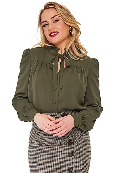 Voodoo Vixen Blusenshirt Green Tie 50er Retro Schluppenbluse Puffärmel günstig online kaufen