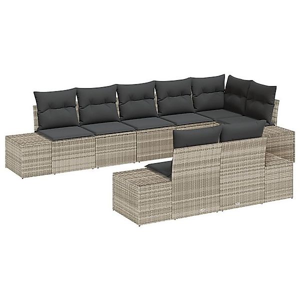 vidaXL Loungesofa 8-tlg. Garten-Sofagarnitur mit Kissen Hellgrau Poly Ratta günstig online kaufen