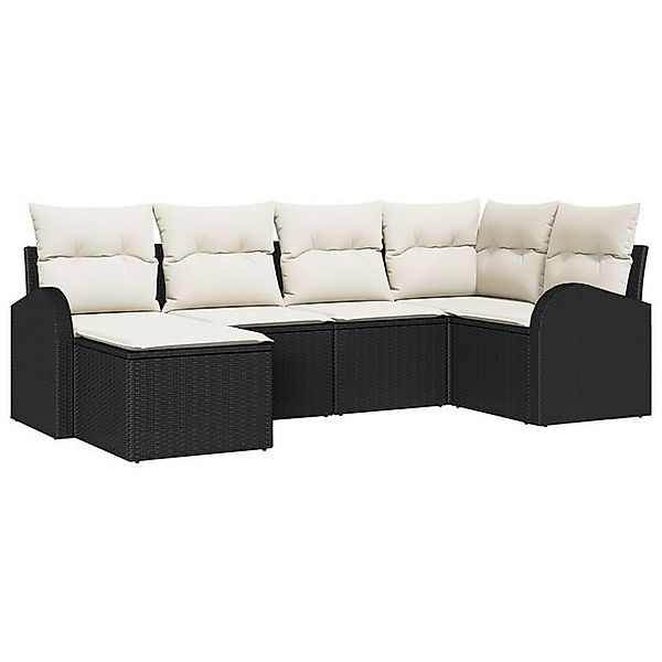 vidaXL Loungesofa 6-teiliges Garten Sofa Set mit Kissen Schwarz Poly Rattan günstig online kaufen