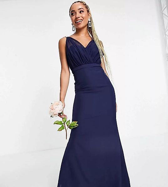Missguided – Bridesmaid – Bandeau-Kleid in Marineblau mit Organzadetail günstig online kaufen
