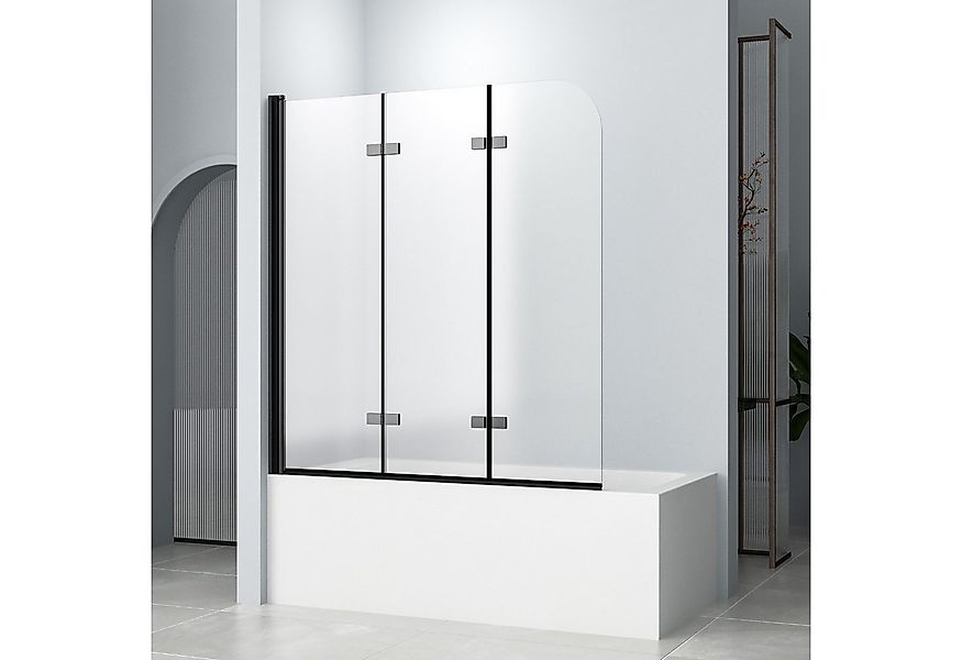 Hopibath Duschwand für Badewanne 140x140cm Badewannenaufsatz Schwarz 3 teil günstig online kaufen