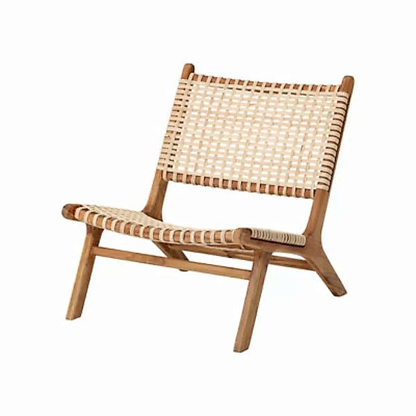 Lounge Sessel Keila faser beige holz natur / Teakholz & Rattan - Bloomingvi günstig online kaufen