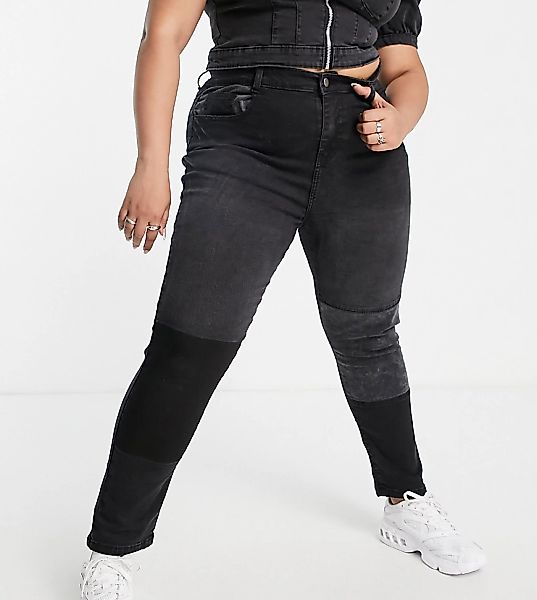 Urban Bliss Plus – Eng geschnittene Denim-Jeans in Schwarz im Flicken-Desig günstig online kaufen