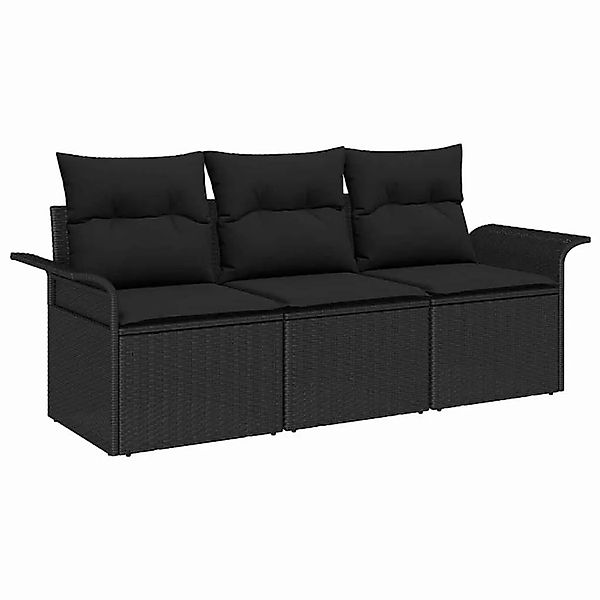 vidaXL Sofa Set mit Kissen 3-Tlg Schwarz Poly-Rattan 3345223 günstig online kaufen