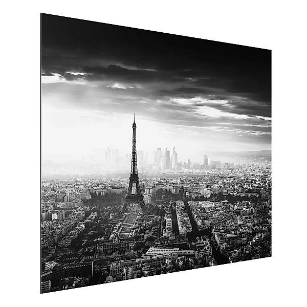 Alu-Dibond Bild Schwarz-Weiß - Querformat 4:3 Der Eiffelturm von Oben Schwa günstig online kaufen