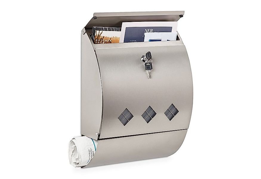 relaxdays Briefkasten Edelstahl Briefkasten mit Zeitungsfach günstig online kaufen