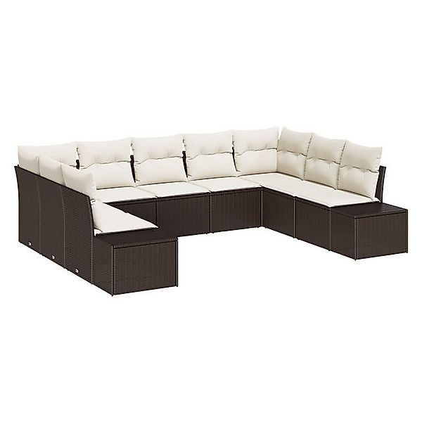 vidaXL Loungesofa 9-teiliges Garten-Sofa-Set mit Kissen in Braun-Poly-Ratta günstig online kaufen