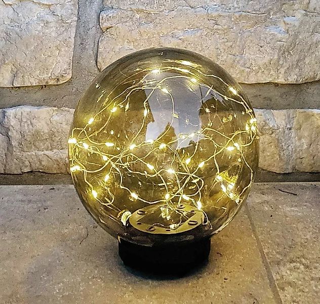LED Kugel Solarleuchte Gartenleuchte Glaskugel Acryl Grau Leuchtkugel warmw günstig online kaufen