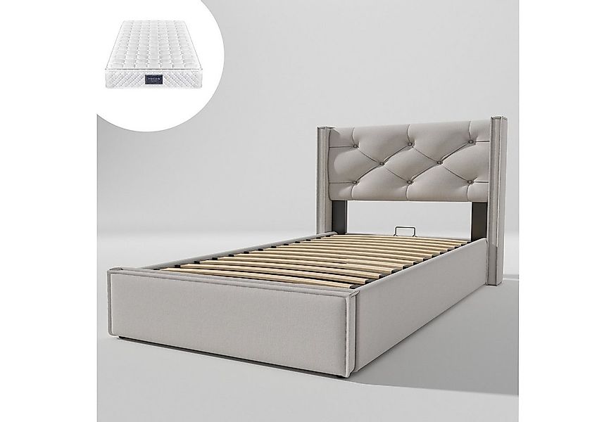 Gotagee Polsterbett Doppelbett mit Lattenrost Metallrahmen+Stauraum Baumwol günstig online kaufen