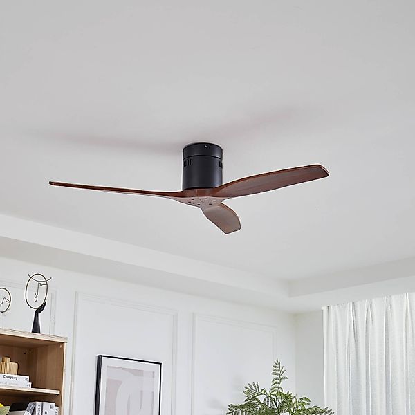 Lucande Deckenventilator Vindur, schwarz, Holz, DC, leise günstig online kaufen