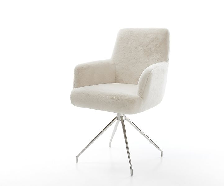 Esszimmerstuhl Heira-Flex mit Armlehnen Plüsch Creme-Weiß Kreuzgestell koni günstig online kaufen