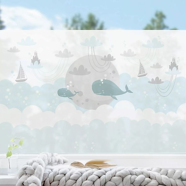 Fensterfolie Wolken mit Wal und Schloss günstig online kaufen