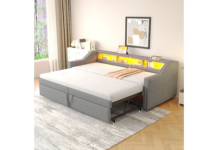 OKWISH Schlafsofa Polsterbett,mit USB-Anschluss, LED-Beleuchtung, Polsterbe günstig online kaufen
