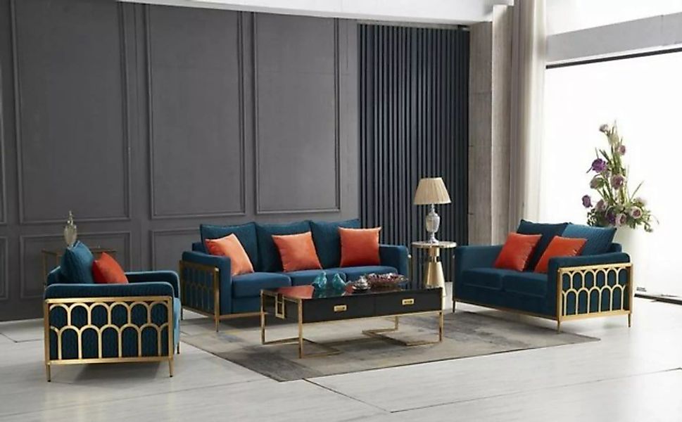 JVmoebel Sofa Blaue Sofagarnitur 3+2+1 Sitzer Set Design Sofas Polster Couc günstig online kaufen