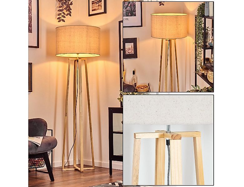 hofstein Stehlampe Stehlampe mit Holzfuß und Schirm aus Stoff, ohne Leuchtm günstig online kaufen