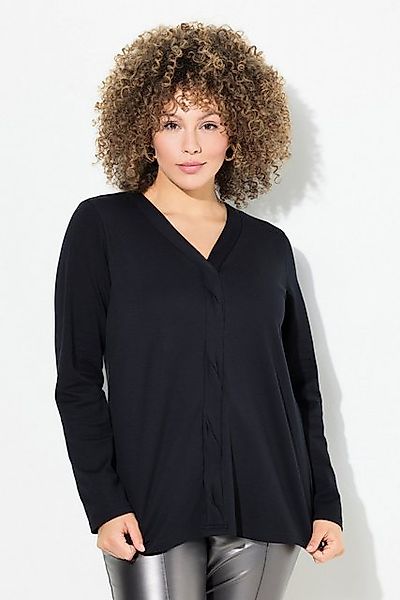 Ulla Popken Longsleeve Shirt Feinripp Zopfmuster V-Ausschnitt Langarm günstig online kaufen