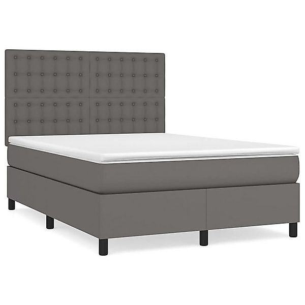 vidaXL Boxspringbett, Boxbett mit Matratze Grau 140x190 cm Kunstleder günstig online kaufen