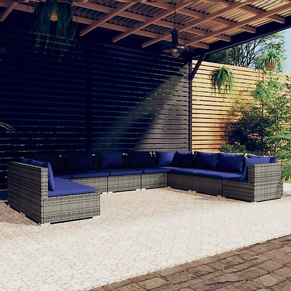 Vidaxl 10-tlg. Garten-lounge-set Mit Kissen Grau Poly Rattan günstig online kaufen