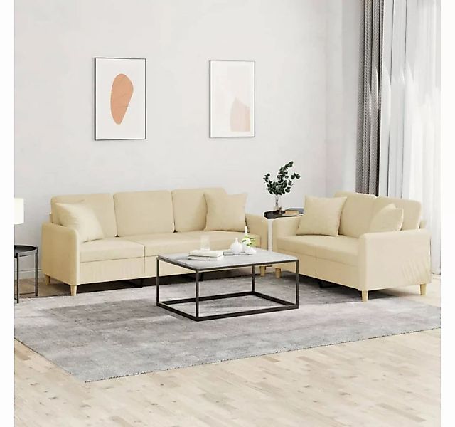 vidaXL Sofa 2-tlg. Sofagarnitur mit Kissen Creme Stoff günstig online kaufen