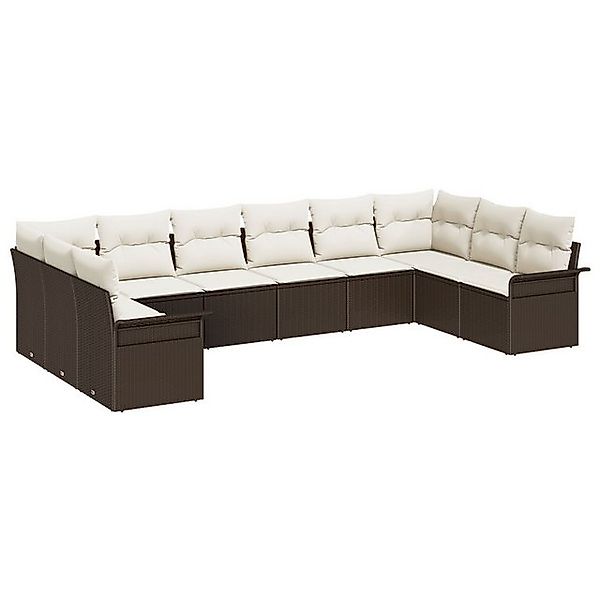 vidaXL Loungesofa 10 teiliges Garten Sofa Set mit Kissen Braunes Poly Ratta günstig online kaufen
