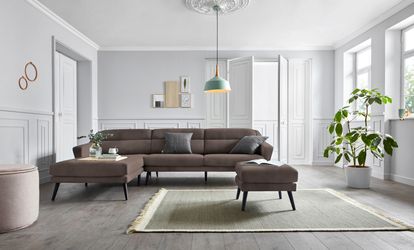 andas Ecksofa "Bille L-Form" mit Naht im Rückenkissen und Beinen aus Eichen günstig online kaufen