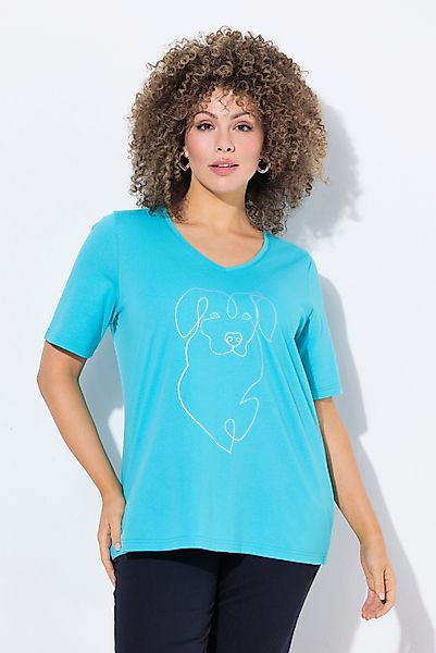 Ulla Popken T-Shirt T-Shirt Metallic-Tiermotiv V-Ausschnitt günstig online kaufen