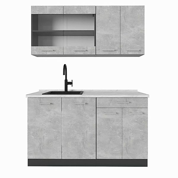 Vicco Küchenzeile R-Line, Beton/Anthrazit, 140 cm, günstig online kaufen