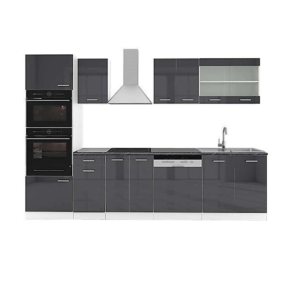 Vicco R-Line Küchenzeile Anthrazit Hochglanz/Weiß 300 cm mit HochschrankAP günstig online kaufen