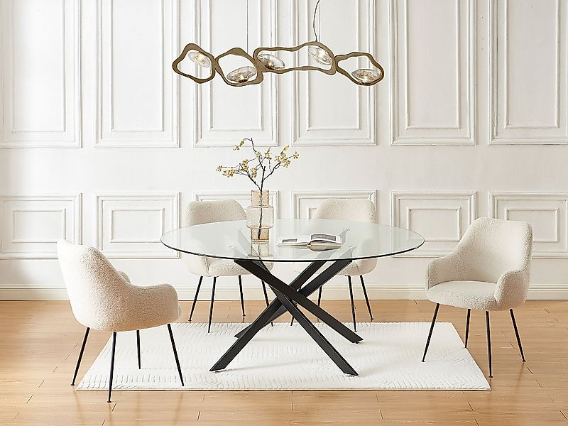 Esstisch rund für 6 Personen - Sicherheitsglas & schwarzes Metall - Transpa günstig online kaufen