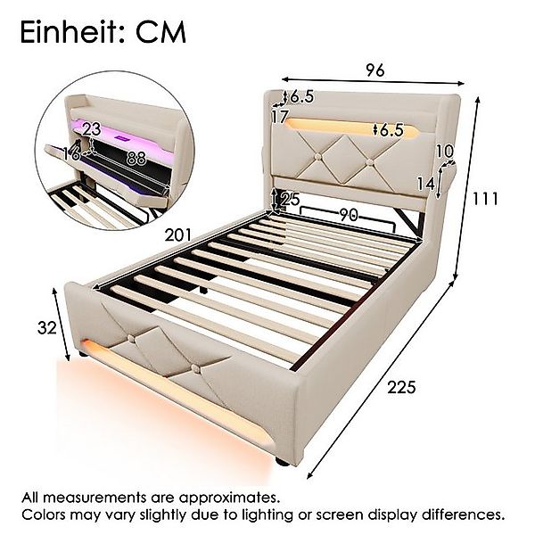 Odikalo Stauraumbett Polsterbett Jugendbett Einzelbett mit USB Hydraulisch günstig online kaufen