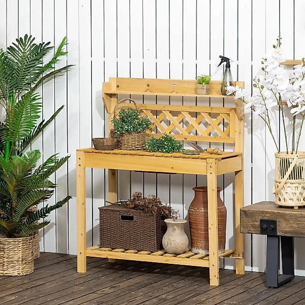 Outsunny Pflanztisch mit Edelstahl-Spülbecken, 2 Ablagefächer, günstig online kaufen