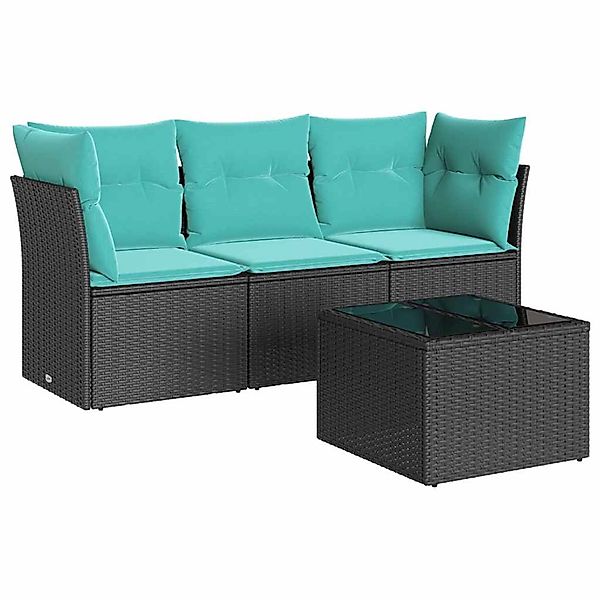 vidaXL 4-Tlg Garten-Sofagarnitur mit Kissen Schwarz Poly Rattan 3217217 günstig online kaufen