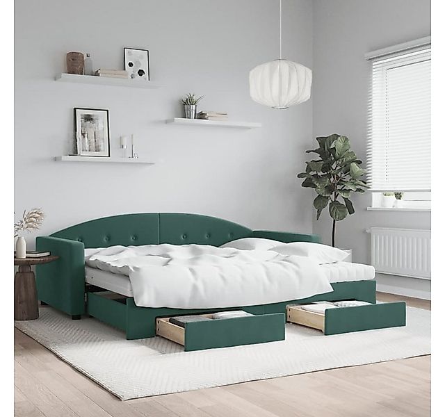vidaXL Bett, Tagesbett Ausziehbar mit Schubladen Dunkelgrün 90x200 cm Samt günstig online kaufen