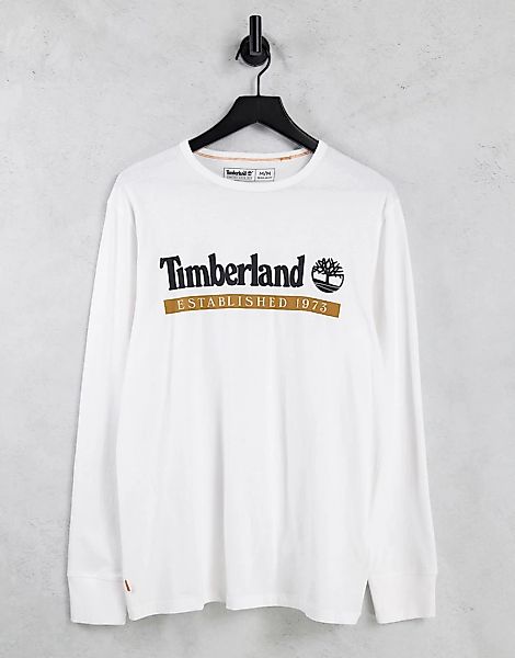 Timberland – Established 1973 – Langärmliges Shirt in Weiß günstig online kaufen
