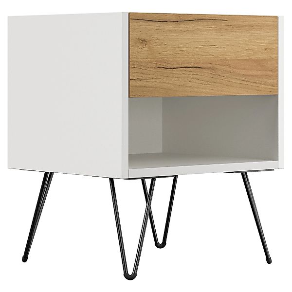 Posseik Nachttisch-Set Industrial B Stehend 40 cm Weiß Eiche Front 2-teilig günstig online kaufen