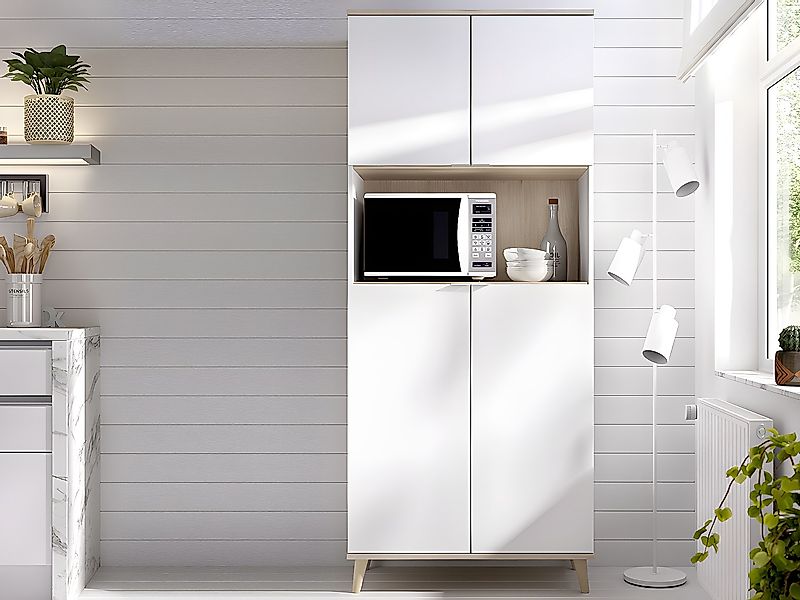 Küchenschrank mit 4 Türen & 1 Ablage - Weiß & Eichefarben - WAJDI günstig online kaufen