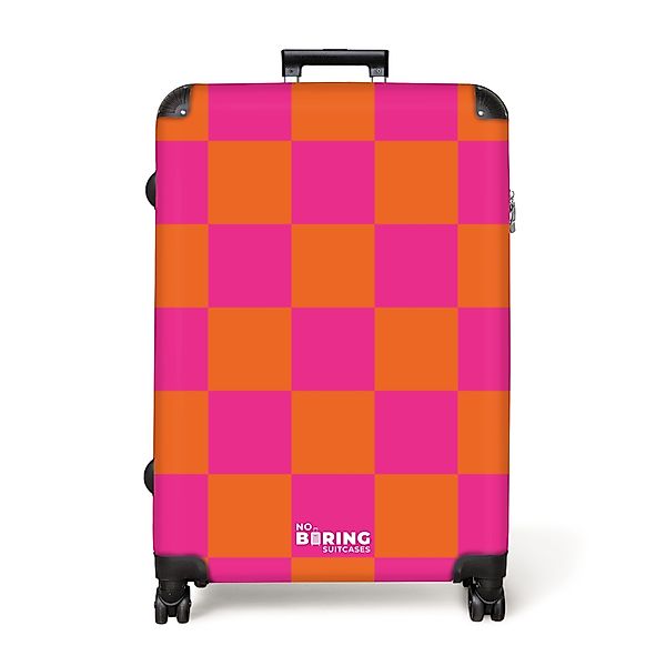 NoBoringSuitcases.com© Hartschalen-Trolley Rosa mit orangefarbenem Schachbr günstig online kaufen