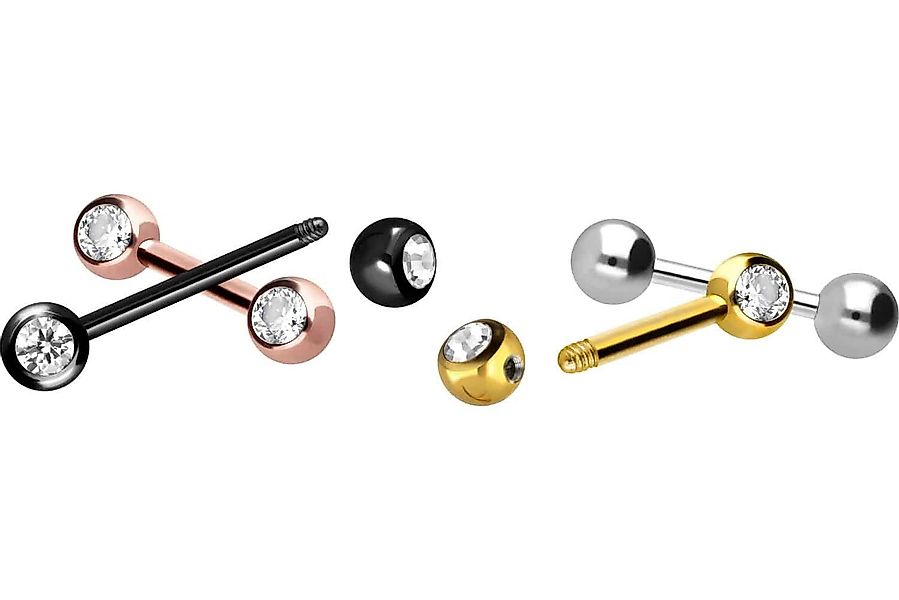 PIERCINGLINE Brustwarzenpiercing Chirurgenstahl Barbell SEITLICHE KRISTALLE günstig online kaufen